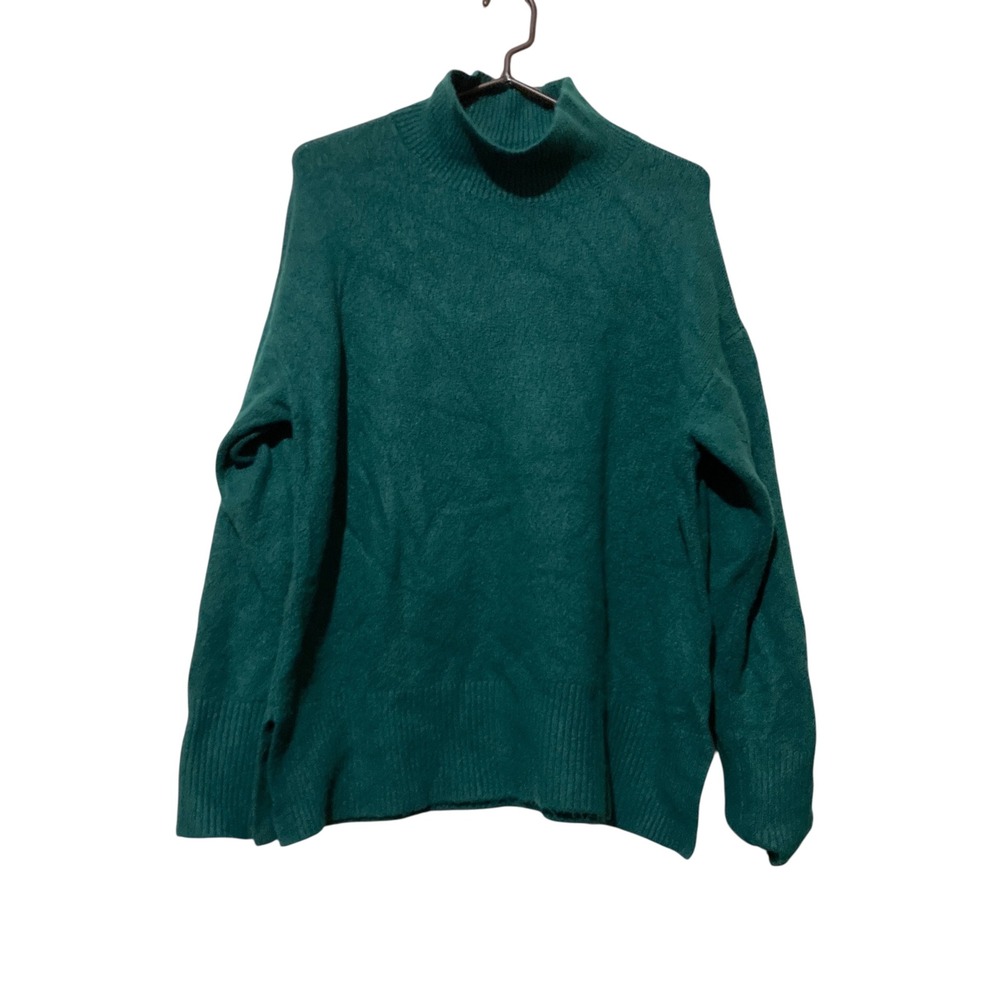 J.Crew Extra-Soft Mock Neck Sweater Forest Green Large Relaxed Knit Pullover